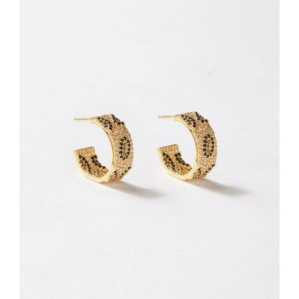 NEW NATIVE GEM leopard crystal hoop earrings in gold